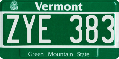 VT license plate ZYE383
