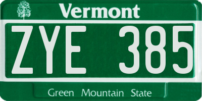 VT license plate ZYE385