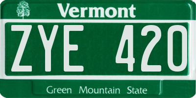 VT license plate ZYE420