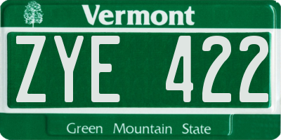 VT license plate ZYE422