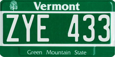 VT license plate ZYE433