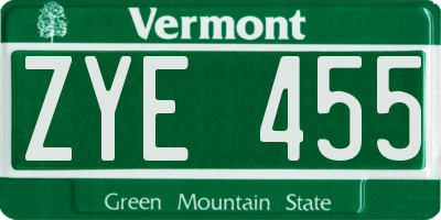 VT license plate ZYE455
