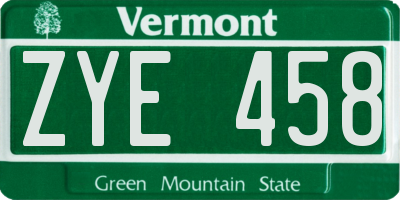 VT license plate ZYE458