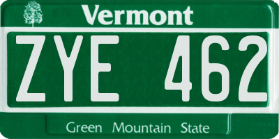 VT license plate ZYE462