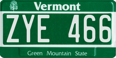 VT license plate ZYE466