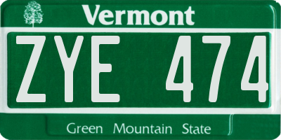 VT license plate ZYE474