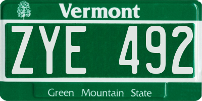 VT license plate ZYE492