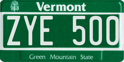 VT license plate ZYE500
