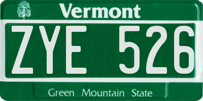 VT license plate ZYE526