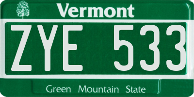 VT license plate ZYE533