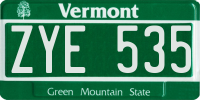 VT license plate ZYE535