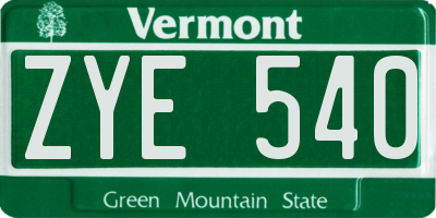 VT license plate ZYE540