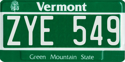 VT license plate ZYE549