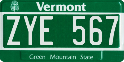 VT license plate ZYE567