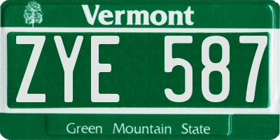 VT license plate ZYE587