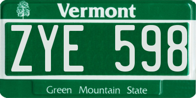 VT license plate ZYE598