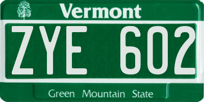 VT license plate ZYE602