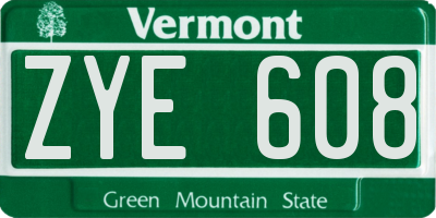 VT license plate ZYE608