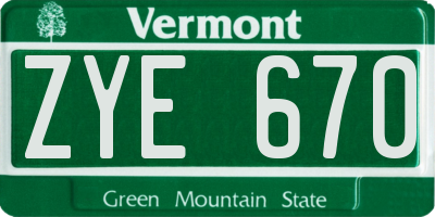 VT license plate ZYE670