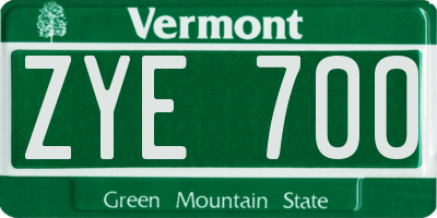 VT license plate ZYE700