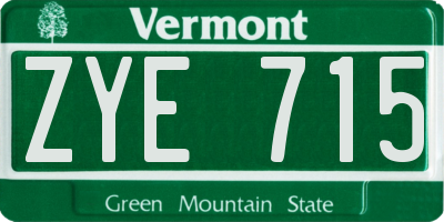 VT license plate ZYE715