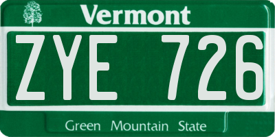 VT license plate ZYE726