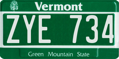 VT license plate ZYE734