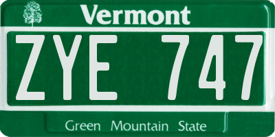 VT license plate ZYE747