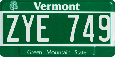 VT license plate ZYE749