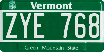 VT license plate ZYE768
