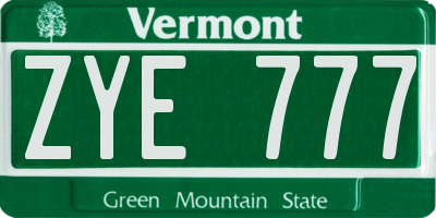 VT license plate ZYE777