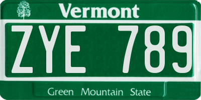 VT license plate ZYE789