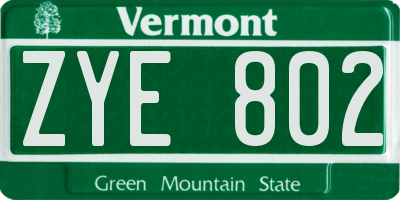 VT license plate ZYE802