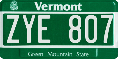 VT license plate ZYE807