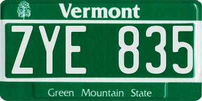 VT license plate ZYE835