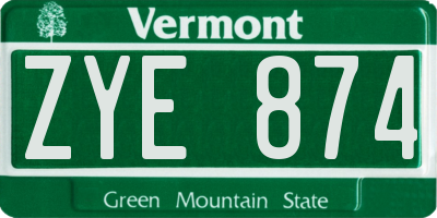 VT license plate ZYE874