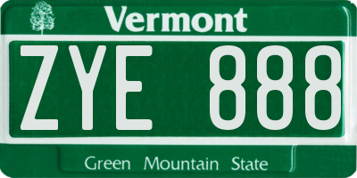 VT license plate ZYE888