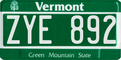 VT license plate ZYE892