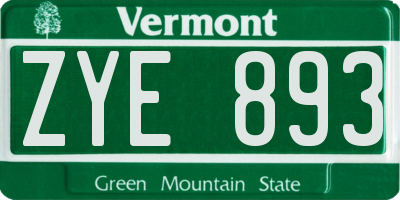 VT license plate ZYE893