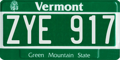 VT license plate ZYE917