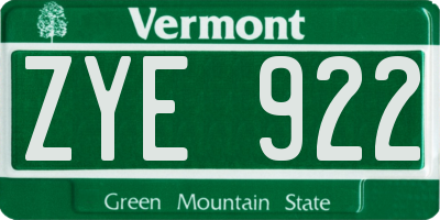 VT license plate ZYE922