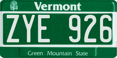 VT license plate ZYE926