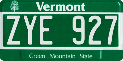 VT license plate ZYE927