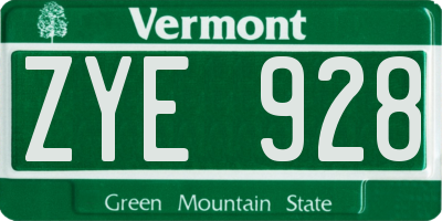 VT license plate ZYE928