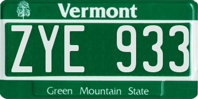 VT license plate ZYE933