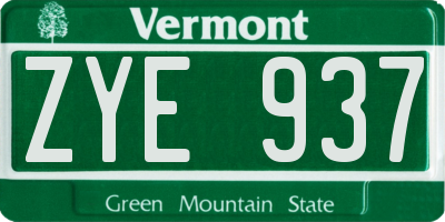 VT license plate ZYE937