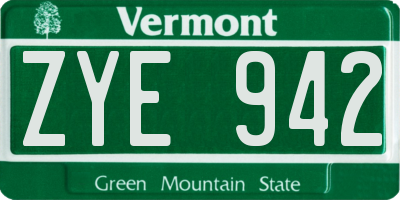 VT license plate ZYE942