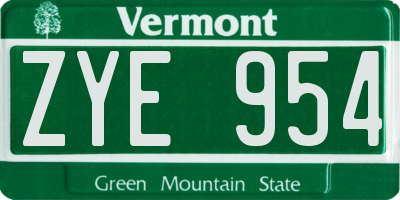 VT license plate ZYE954