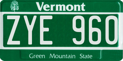 VT license plate ZYE960