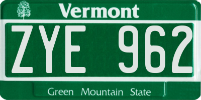VT license plate ZYE962
